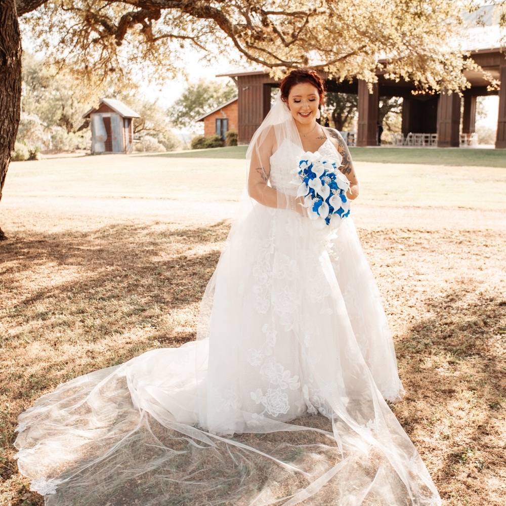 White, size 10 David’s Bridal Wedding Dress.